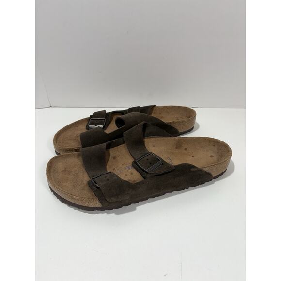 Birkenstock Arizona Sandals Soft Footbed Sz 46 Mocha Brown Suede Leather Sandals - Picture 1 of 6